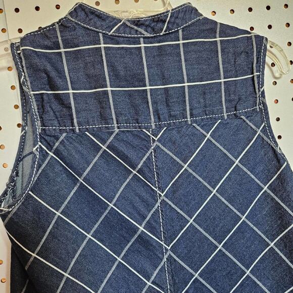 Sophie Max Checked Pattern Dress Size XS Navy White Grid Sleeveless Pockets - Picture 4 of 7